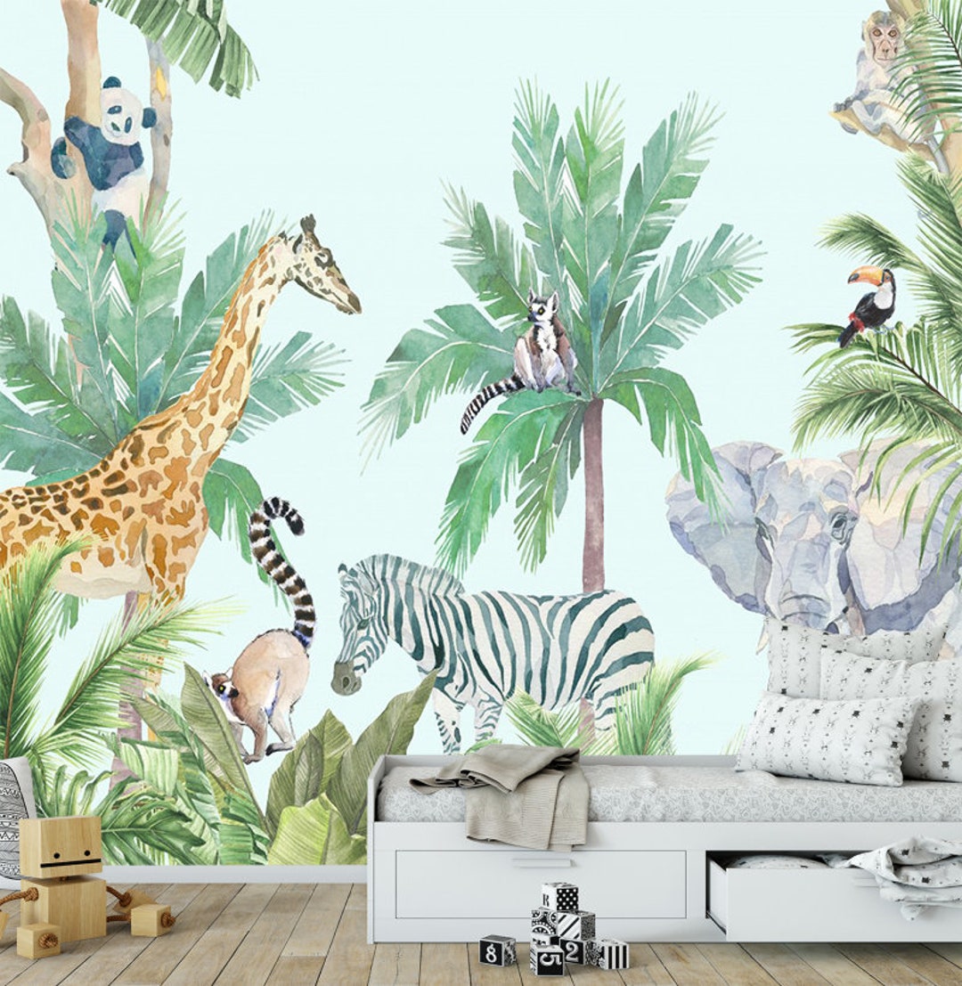 Tropical Kids Room Wallpaper Jungles Decor Jungle Nursery - Etsy