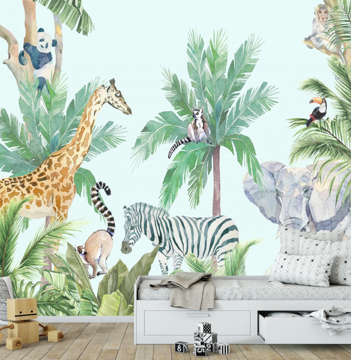 Tropical Kids Room Wallpaper Jungles Decor Jungle Nursery Etsy