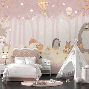 TierTapete Kinderzimmer / Wald Tier Tapete / Unisex Tapete / Kinderzimmer Dekor / Neugeborenen Zimmer Wand Dekor / Vinyl Tapete