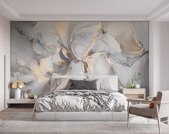 Custom 3D Grey Gilded Wallpaper Murals Modern Abstract Marble Wall Art Living Room Wall Home Decor Fluid Art Wallpaper, Gilded Wallpaper