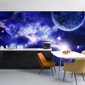 Universe Wall Decor, Galaxy Wallpaper, Space Vinyl Wall Paper, Galaxy And Planet Wall Mural, Custom Wallcovering, Outer Space Wall Art