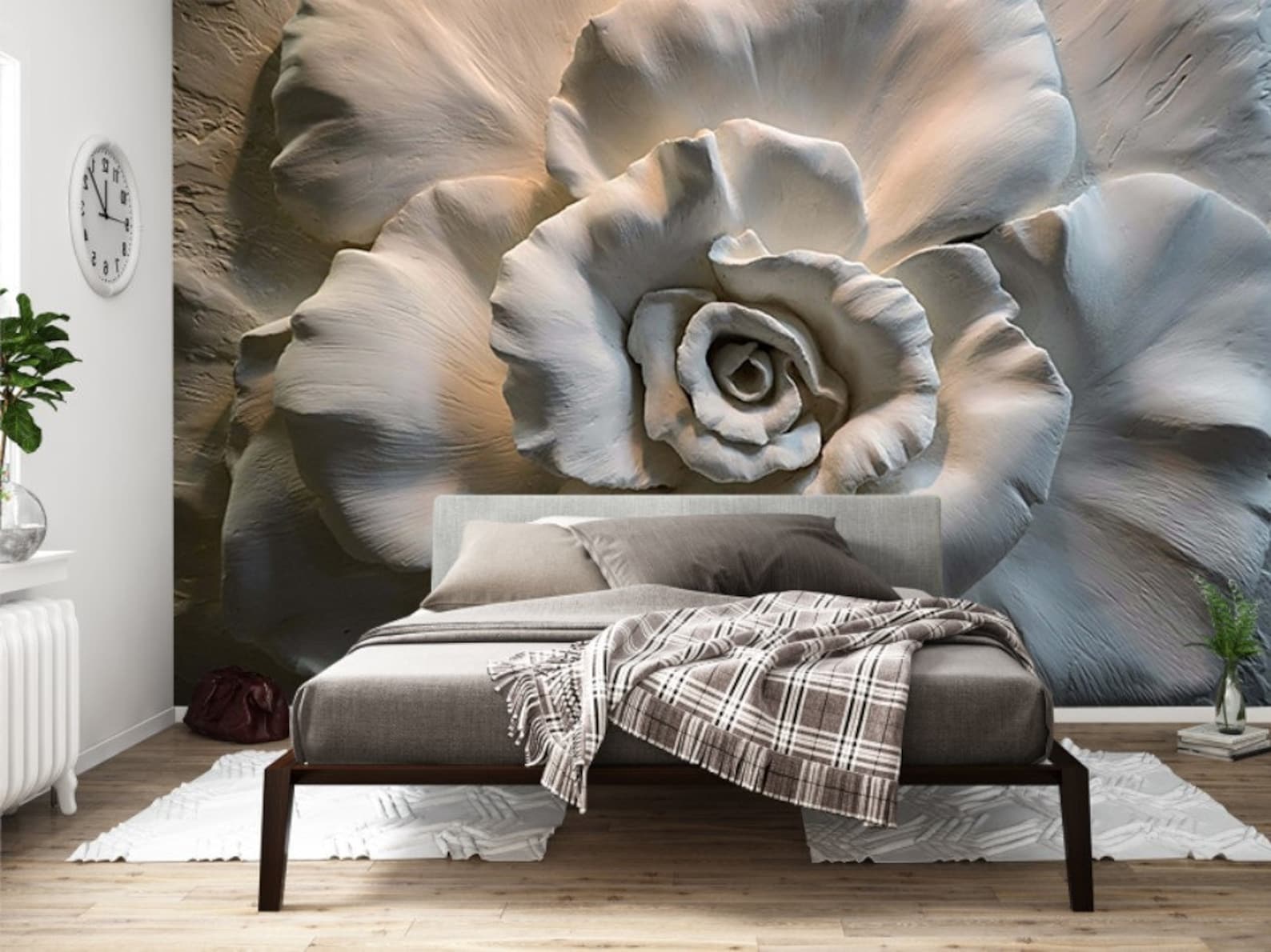 3D Wallpaper 3D Embossed Effect 3D Rose Wall Mural Gray Etsy Australia