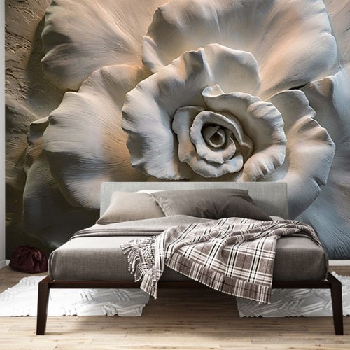 3D Wallpaper 3D Embossed Effect 3D Rose Wall Mural Gray - Etsy