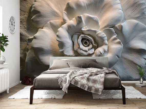 3D Rose Big Flowers Self-adhesive Girl's Bedroom Wallpaper Wall Mural Sticker 