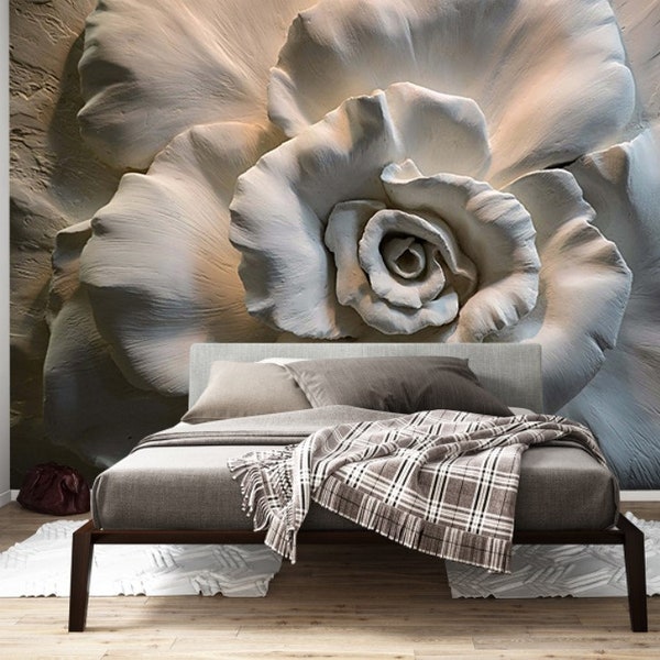 3D Wallpaper, 3D embossed effect, 3D rose Wall Mural, Gray Relief Wallpaper, Wall Mural, Self Adhesive Wallpaper, Removable relief mural