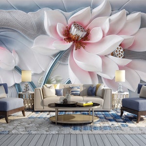 Lotus Wallpaper Floral Nursery Print Vinyl Kids Room Sfondi rimovibili Soggiorno Murale Ragazze Camera Carte da parati Non tessuto Arte stampata