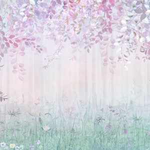 Bedroom Wallpapers Forest Wall Decor Trees Nursery Decor Kids Wall Mural Bedroom Pink Blue Wall Playroom wallpaper, Vinyl wallpaper image 3