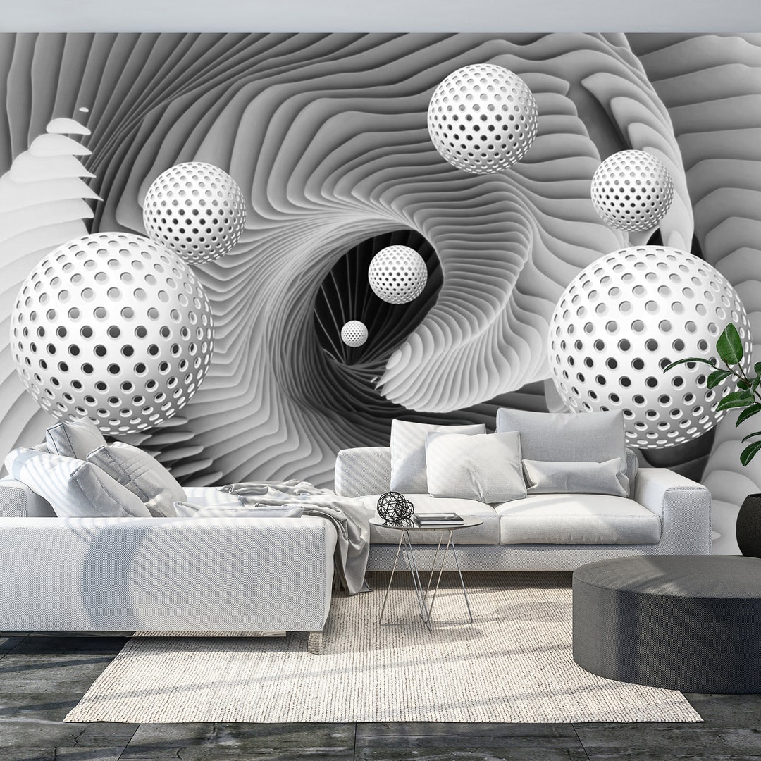 3d Vinyl Wallpaper, Volumetric Geometric Wall Art, Abstract Wall Murals,  Geometric Wall Paper, Large Stereoscopic Balls, White & Black Wall 