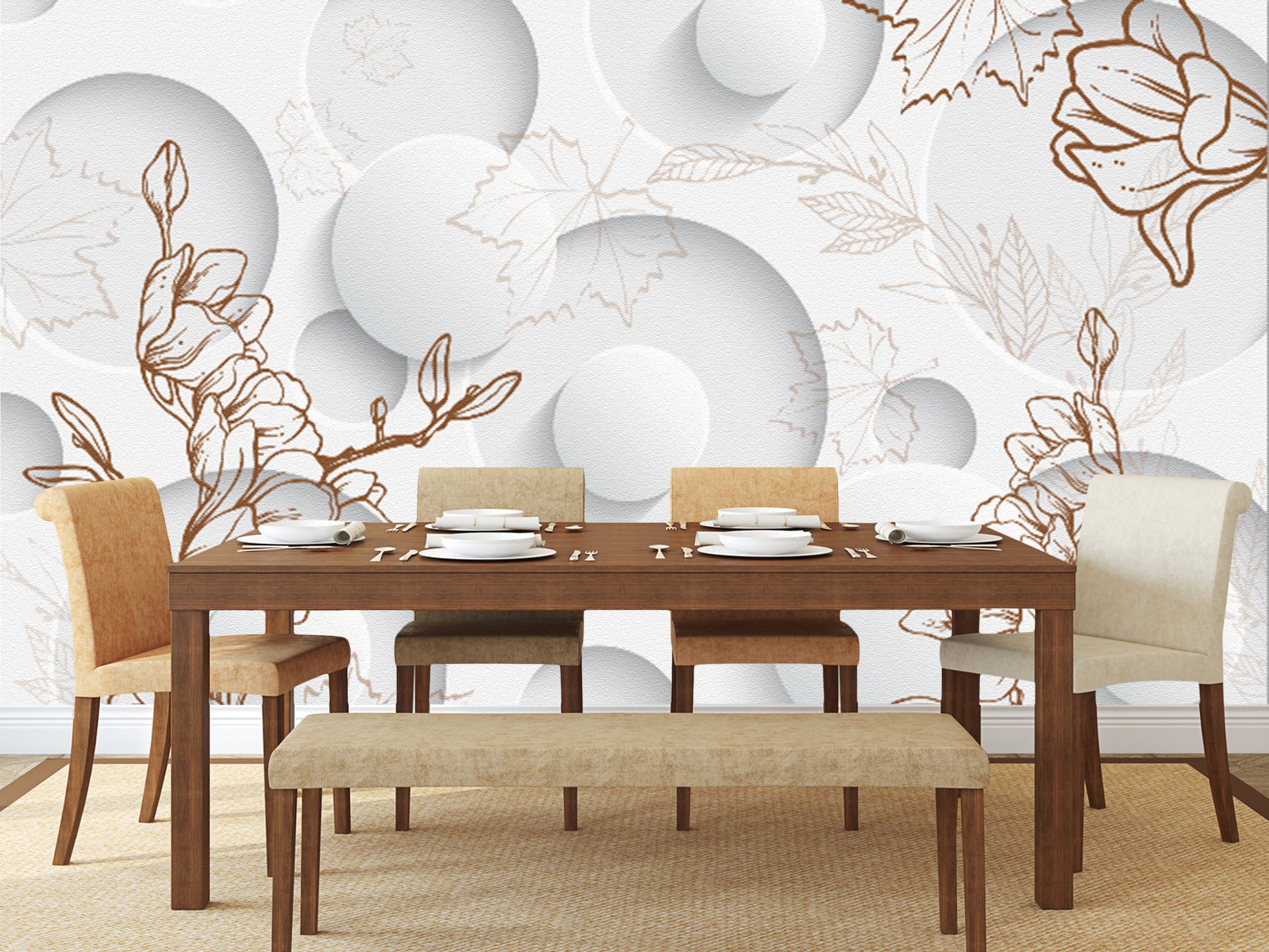 Unusual White 3d Wallpaper With Circles and A Flower Pattern - Etsy Australia Unusual White 3d Wallpaper With Circles and A Flower Pattern - Etsy Australia