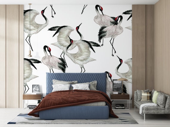 Wallpaper Cranes Birds Heron Print Wallpaper Japanese Crane - Etsy Wallpaper Cranes Birds Heron Print Wallpaper Japanese Crane - Etsy