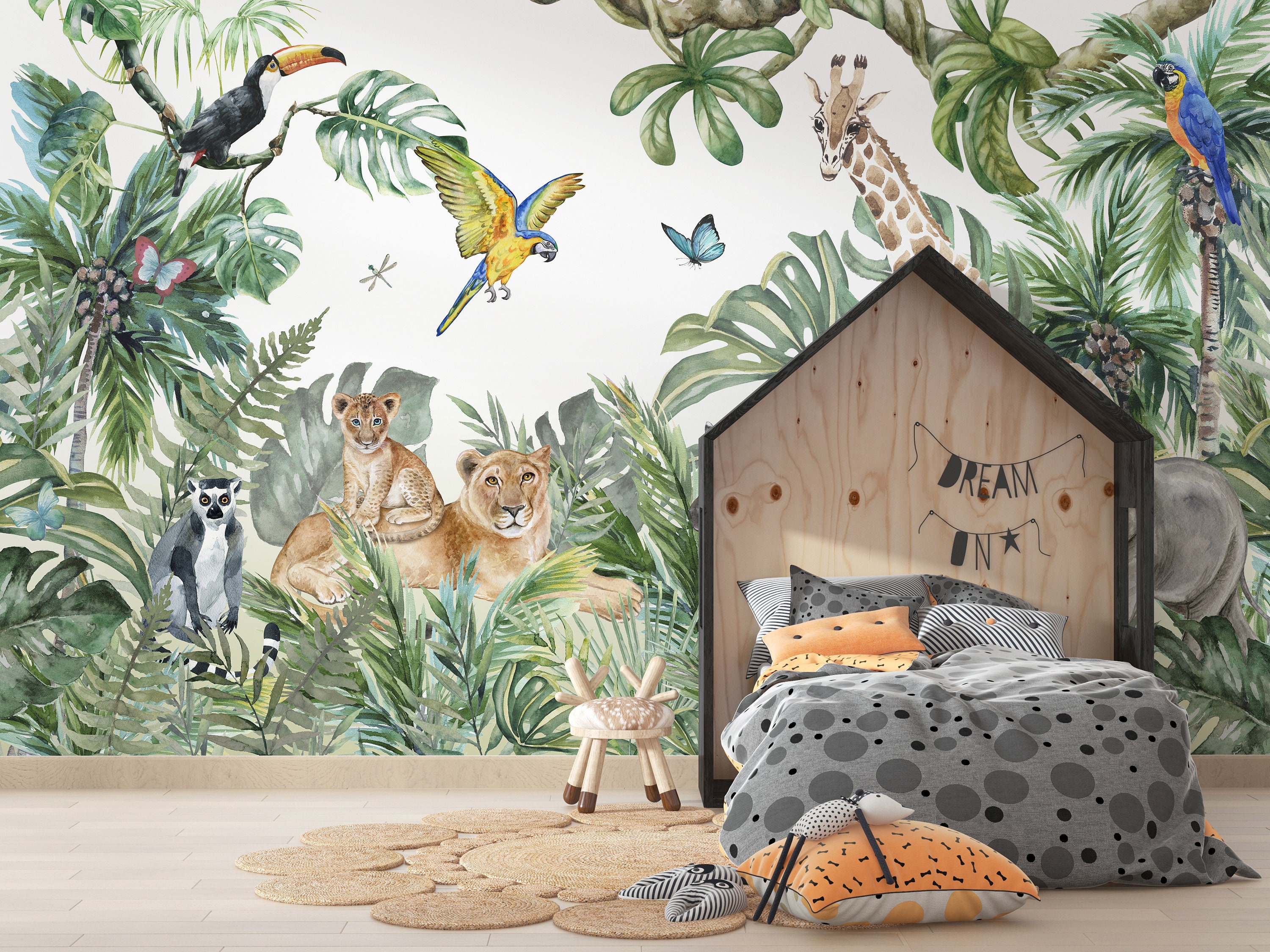 Kids Jungle Wallpaper Jungle Animals Mural Kids Room Wall | Etsy