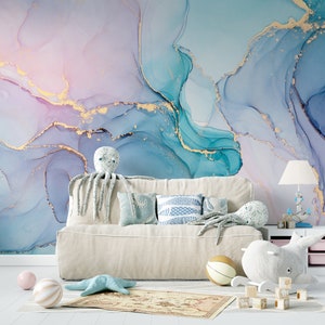 Marble Wall Mural Background, Self-Adhesive Large Wallpaper Nursery Room Decor, Fluid Art Wallpaper, Art Ink Wallpaper, Gilded Wallpaper