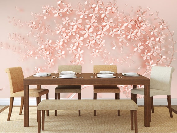 3D Pink Flowers Wallpaper 3D Flowers Tree Wall Mural - Etsy UK 3D Pink Flowers Wallpaper 3D Flowers Tree Wall Mural - Etsy UK