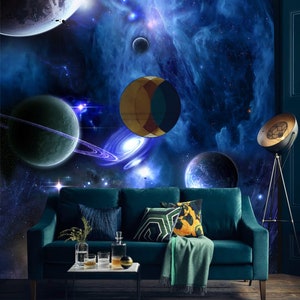 Galaxy Vinyl Wallpaper, Space WallPaper, Large Galaxy And Planets Wall Mural, Custom Wallcovering, Outer Space Wall Art, Universe Wall Decor