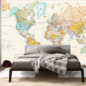 Kleurrijke Wereldkaart Muurschildering Kinderkamer Behang Kwekerij Decor Verwijderbare Wallpapers Wereldkaart Tiener Kamer Decor ReizenDe Muur Print Wereldkaart