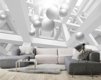 3D Vinyl Wallpaper, Gang Muurschilderingen, 3D Illusie, 3D Muurschilderingen, Wit Stereoscopisch, Muurkunstwerk, Gang Fresco, Geometrisch Behang