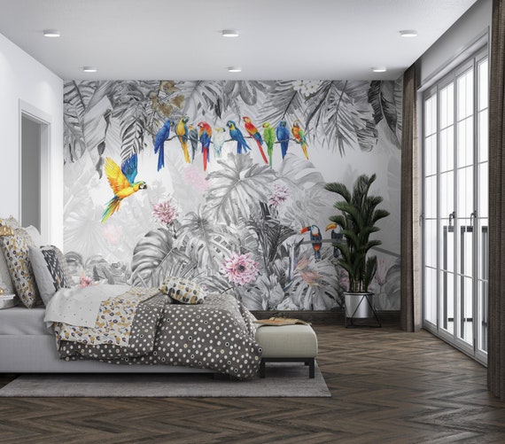 Tropics Removable Wallpaper Birds Wallpaper Modern | Etsy