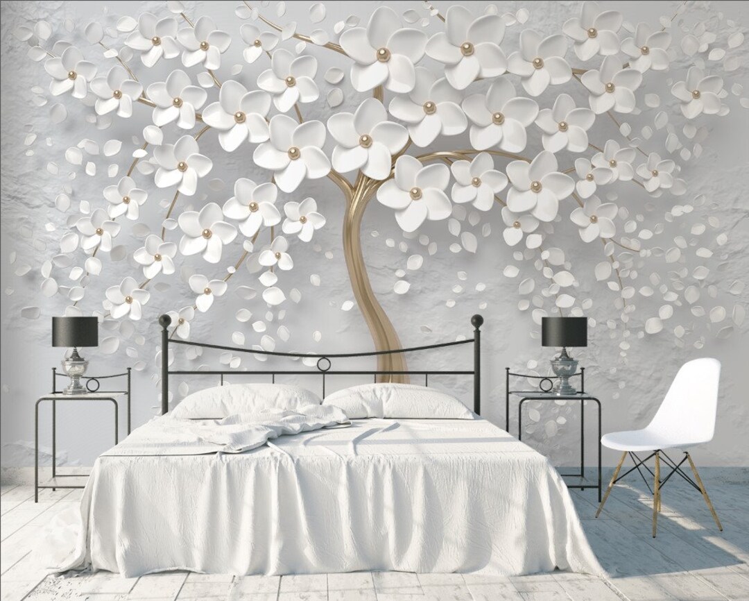 3D White Flowers Wallpaper 3D Flowers Tree Wall Mural Custom - Etsy 3D White Flowers Wallpaper 3D Flowers Tree Wall Mural Custom - Etsy