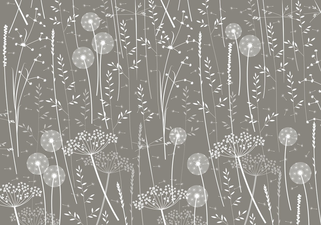 Beautiful Dandelion Vinyl Wallpaper Gray Floral Wall Mural Etsy
