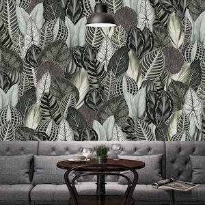 Wall Of Leaves Vinyl Wallpaper, Mural de pared floral verde, Papel pintado botánico, Estampado floral grande, Revestimiento de pared de hoja grande, Papel tapiz tropical