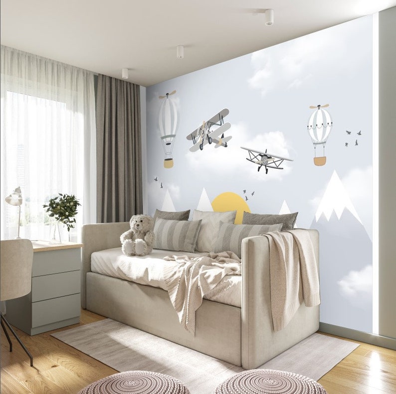 Boys Room Ideas Boys Room Wallpaper Airplane Wallpaper | Etsy