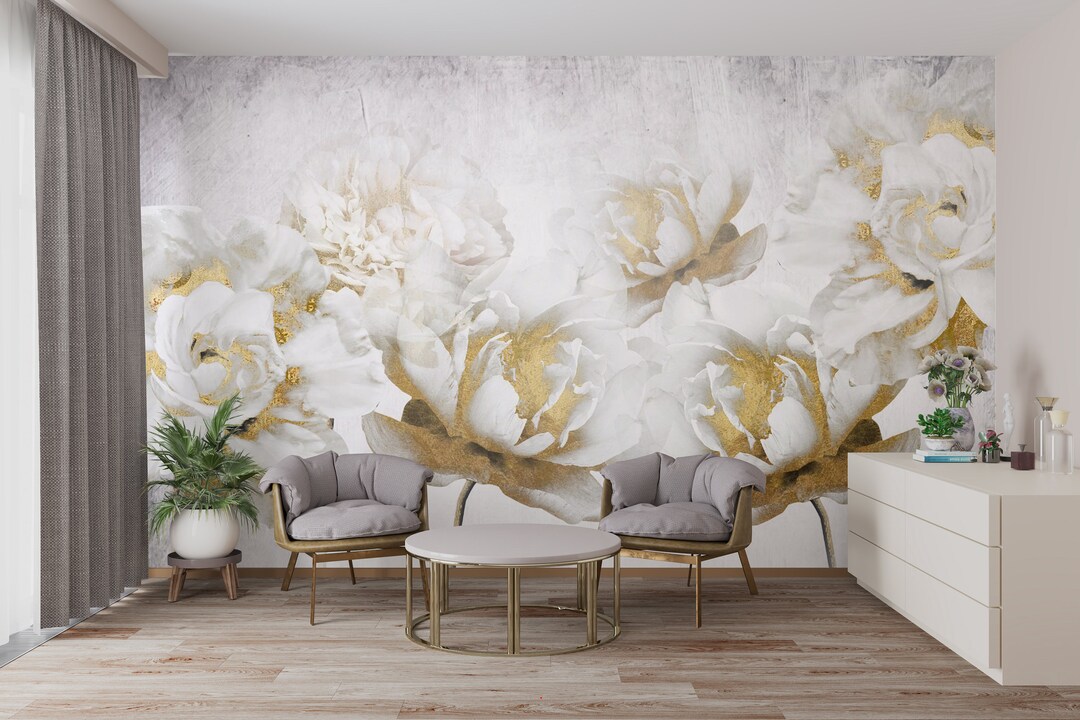 Abstract White Flowers Wallpapers Large Wall Mural for Bed Room