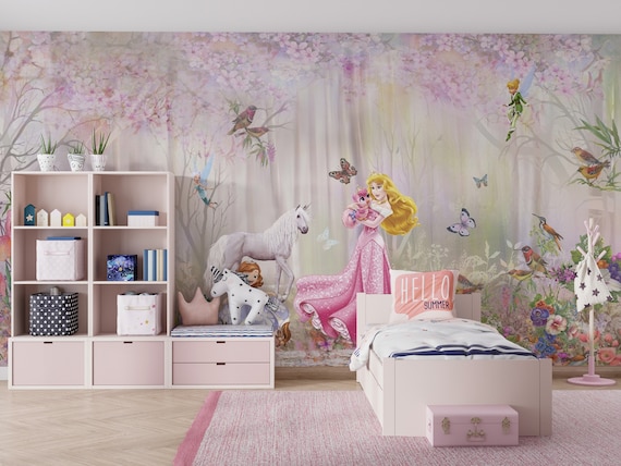 Unicorn Wallpaper, Unicorn Wall Art, Unicorn Wall Kids Room Wallpaper Nursery, Removable Wall Paper, Princess Wallpaper Girls Room Wallpaper