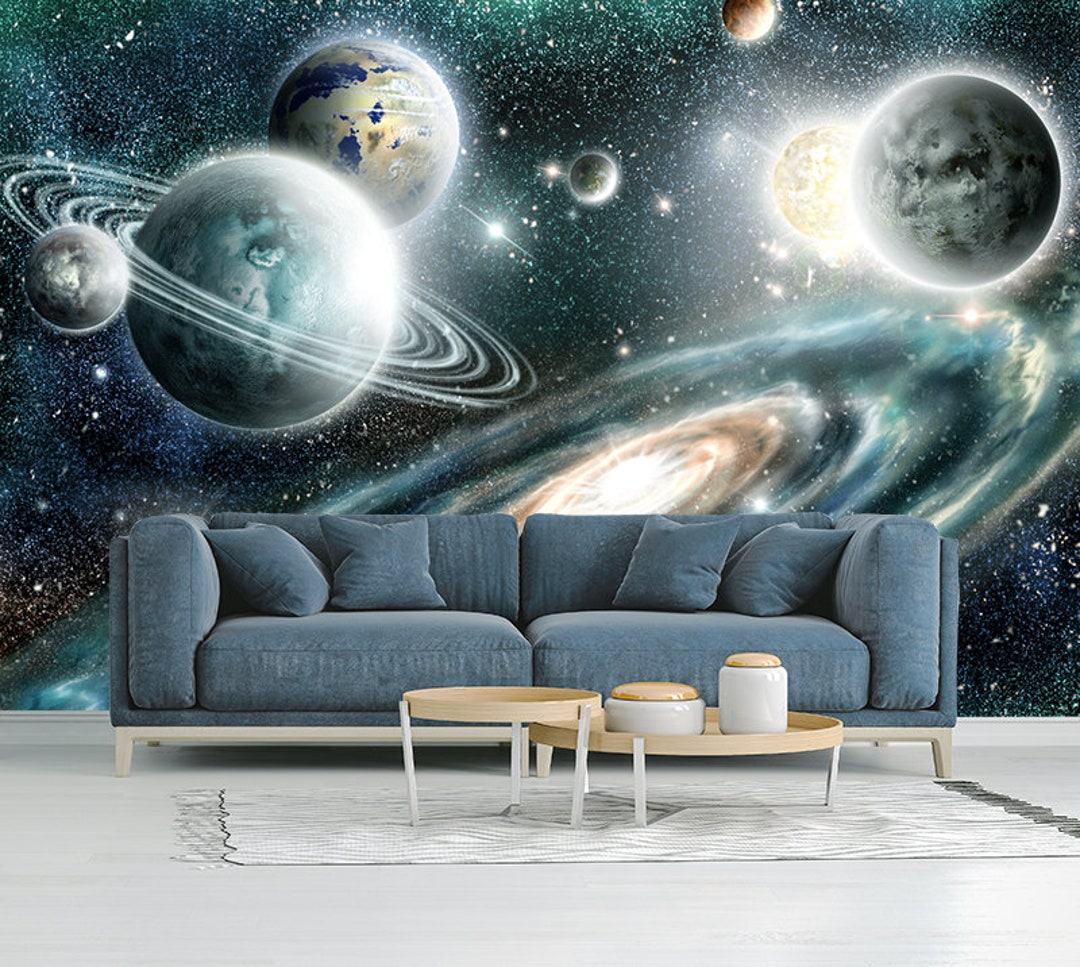 Universe Vinyl Wallpaper Galaxy and Planets Wall Mural Outer - Etsy Universe Vinyl Wallpaper Galaxy and Planets Wall Mural Outer - Etsy