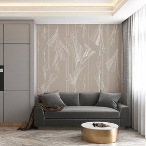 Minimalistic white wall mural, Geometric pattern Wall art, Light and airy accent wall, Abstract Wallcovering, modern art deco wallpaper