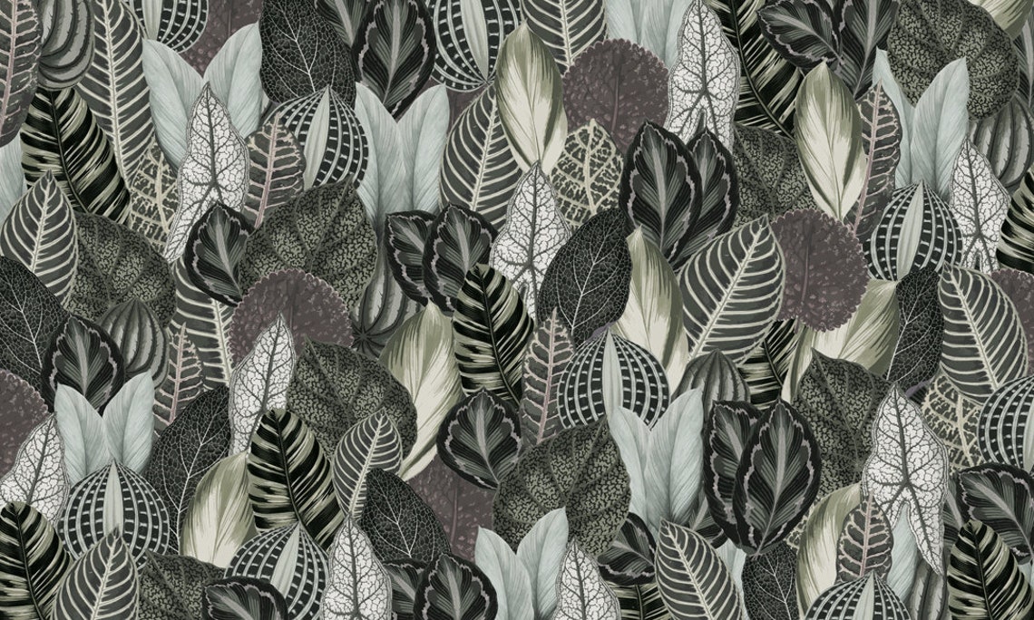 Wall Of Leaves Vinyl Wallpaper Green Floral Wall Mural Etsy