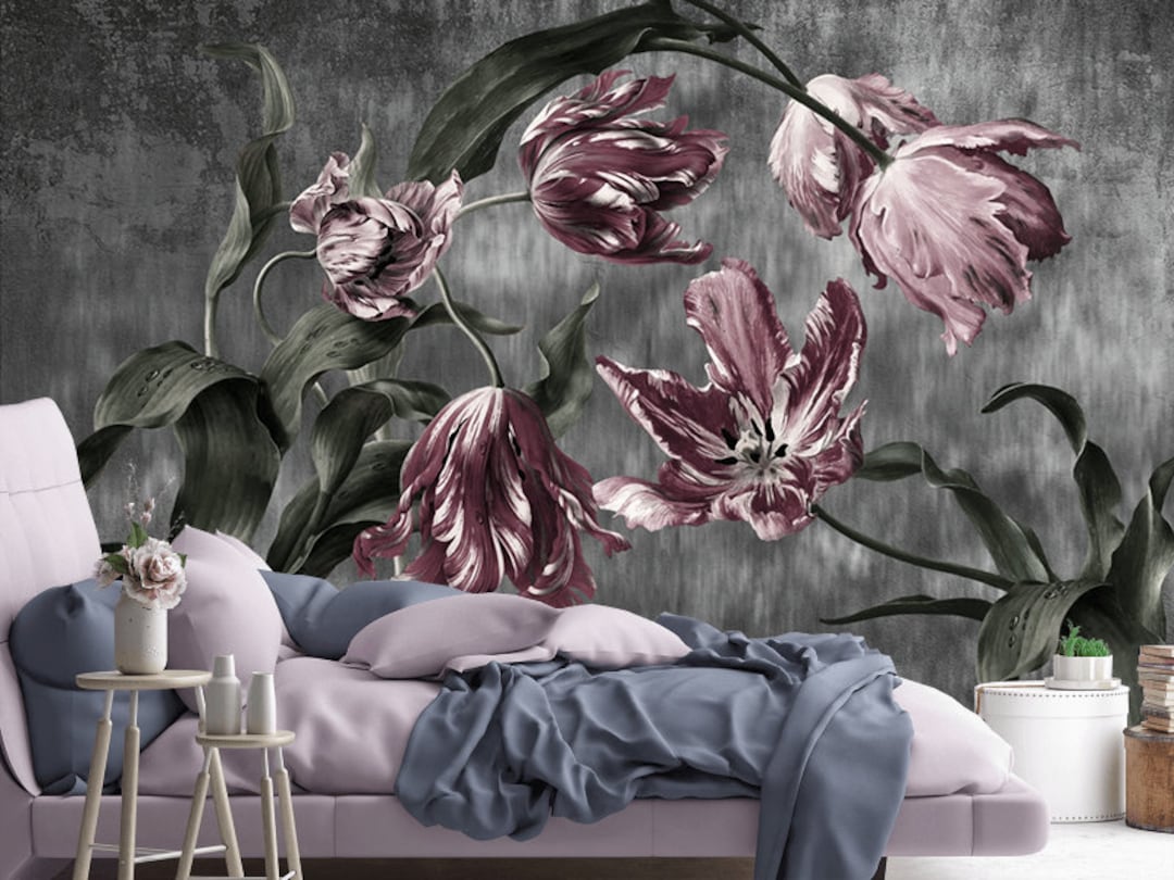 Blooming Tulip Wall Mural Dutch Floral Painting Botanical Etsy 日本