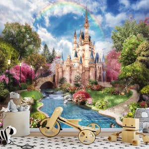 Girls Room Castle Wallpaper Baby Girl Nursery  Wallpaper for Girls Room Castle Wall Castle Mural Cinderella Princess Castle