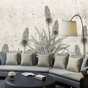 Beautiful Aloe Vera Plant Flower Wallpaper, Aloe Blossom Sketch Wall Art, Botanical Wallpaper, Tropical Wallpaper, Huge Flowers Wallcovering