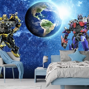3D Transformers Mural Fondos de pantalla para niños Gran pared 3d Transformers dibujos animados foto papel tapiz murales para niños dormitorio niños dormitorio papel tapiz