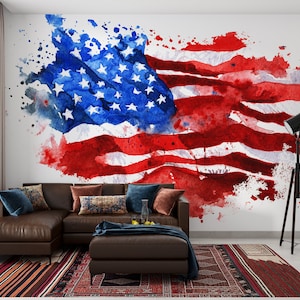 American Flag Vinyl Wall Papers July 4th USA Independence Day Celebration Wall Art Patriotic Holidays National Day Vinyl Wallpaper