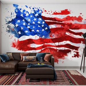 American Flag Vinyl Wall Papers July 4th USA Independence Day Celebration Wall Art Patriotic Holidays National Day Vinyl Wallpaper