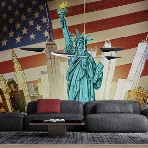 Carta da parati americana statua della libertà rimovibile parete vinile arti soggiorno spirit of america carte da parati bandiera americana USA bandiera murale murale