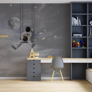 Astronaut Wallpaper abnehmbar, Space Kids Wallpaper, Cartoon Wallpaper abnehmbar, Galaxy Wallpaper Astronaut Planeten Weltraum Wallpaper,