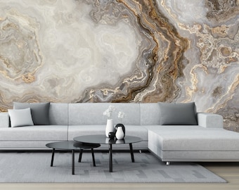 Beige Marble Wallpaper, Fluid Art Wallpaper, Abstract Painting Wall Mural, Marble Wallcovering, Modern Art Wall paper, Wall Decoration