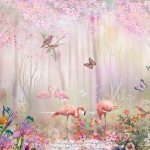 Custom Nursery Pink Flamingo Kids Room Wallpaper Girls Nursery