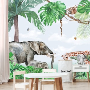 WildLife Safari Wallpaper with exotic animals for Kids Room or Playroom, Wallpaper Self Adhesive, Removable Kids Wallpaper, Nursery Decor