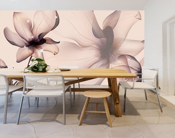 Beautiful Vinyl Wallpaper With Big Flower, Flower Wall Mural, Botanical Wall Paper, Large Abstract Floral Print, Big Flowers Wallcovering