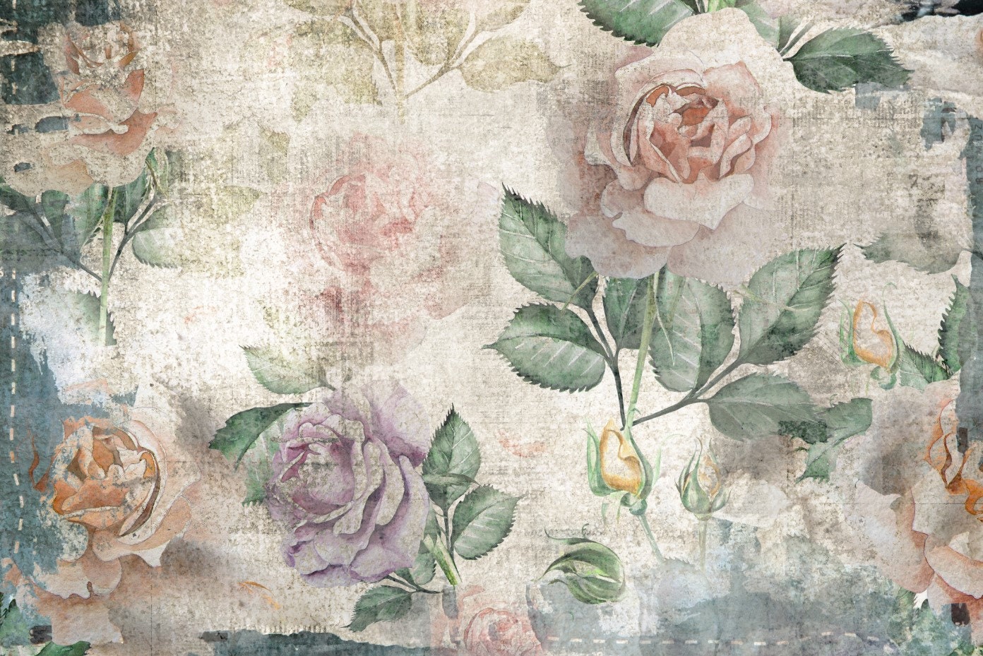 Rose Flowers Vinyl Wallpaper Light Floral Wall Mural Etsy