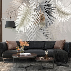 Tropical  Mural, Palm Leaves Wallpaper, Tropical Leaves, Green Wall Mural Wallpaper