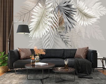 Tropical  Mural, Palm Leaves Wallpaper, Tropical Leaves, Green Wall Mural Wallpaper