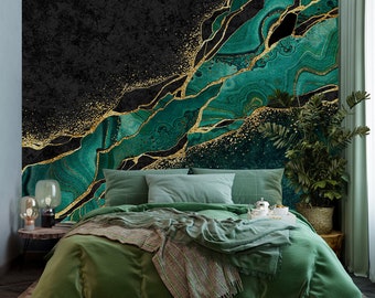 Emerald Gold Wallpaper, Malachite Gold Wallpaper, Handmade Gold Plated Wallpaper, Gold Plated Wallpaper, Designer Gold Plated Wallpaper