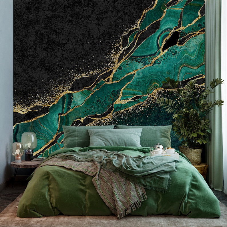 Emerald Gold Wallpaper Malachite Gold Wallpaper Handmade - Etsy