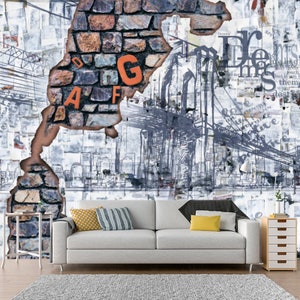Brooklyn Bridge Vinyl Tapete, New York City Wall Paper, USA Patriotisches Wandbild, Manhattan Wallcovering, Amerikanische Tapete