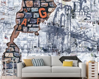 Brooklyn Bridge Vinyl Wallpaper, New York City Wall Paper, USA Patriotic Wall Mural, Manhattan Wallcovering, American Wallpaper