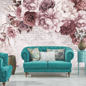 Vintage Flowers Nursery Girl Kids Room Wallpaper Removable Vinyl Wallpaper Dusty Nursery Design Large Wall Mural Floral Print Nursery